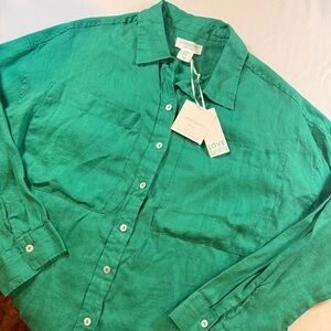 NWT‎ Cynthia Rowley Long Sleeve Linen Button Down Kelly Green M Laganlook Boho